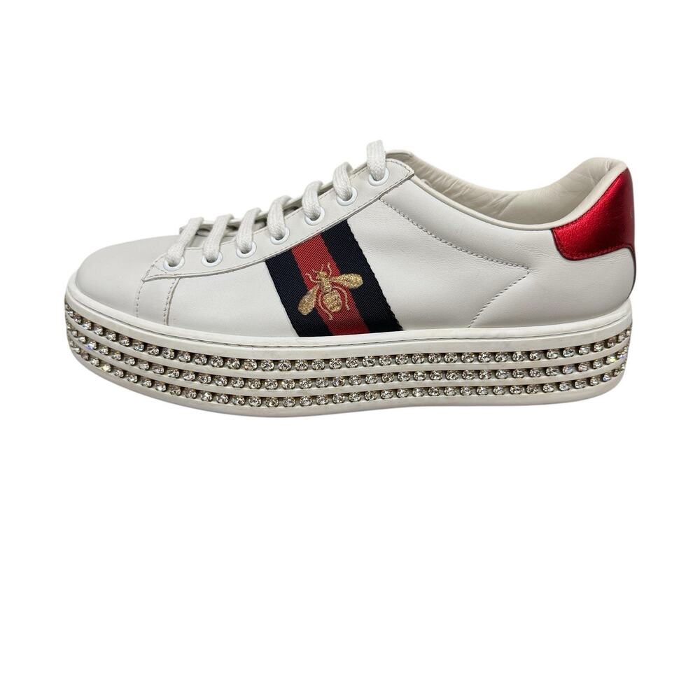 Gucci Ace Platform Sneakers Crystal Embellished Leather Size 37 - Picture 5 of 16